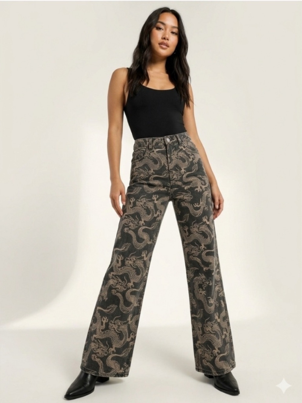 Princess Polly Dragon Print Flared Jeans - Picture 1 of 6
